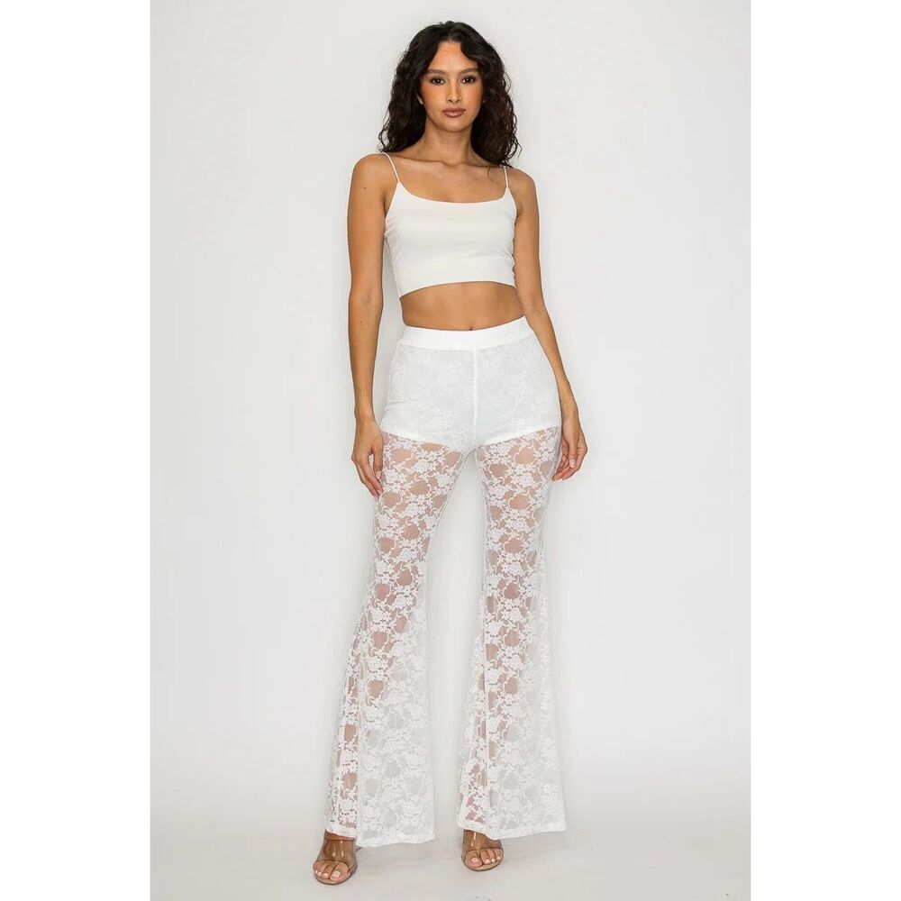 Wild Fable White Lace Sheer Flair Pants XL